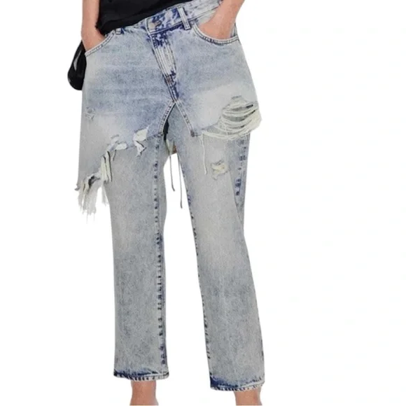 Zara The Layered Denim Skirt Over Jeans Size 2 - Picture 5 of 16